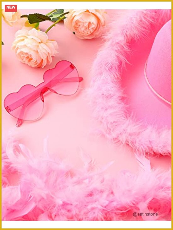 Cowgirl Hat, Feather Boa, Heart Sunglasses Set for Women Western Party main image 4